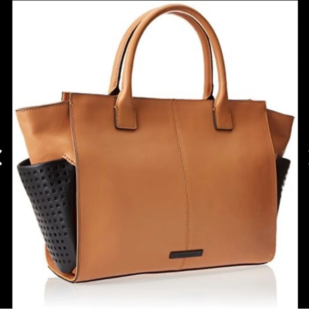 BLOGGERS FAVE! NWT Vince Camuto Peri Leather Satchel w Shoulder Strap- tan/black